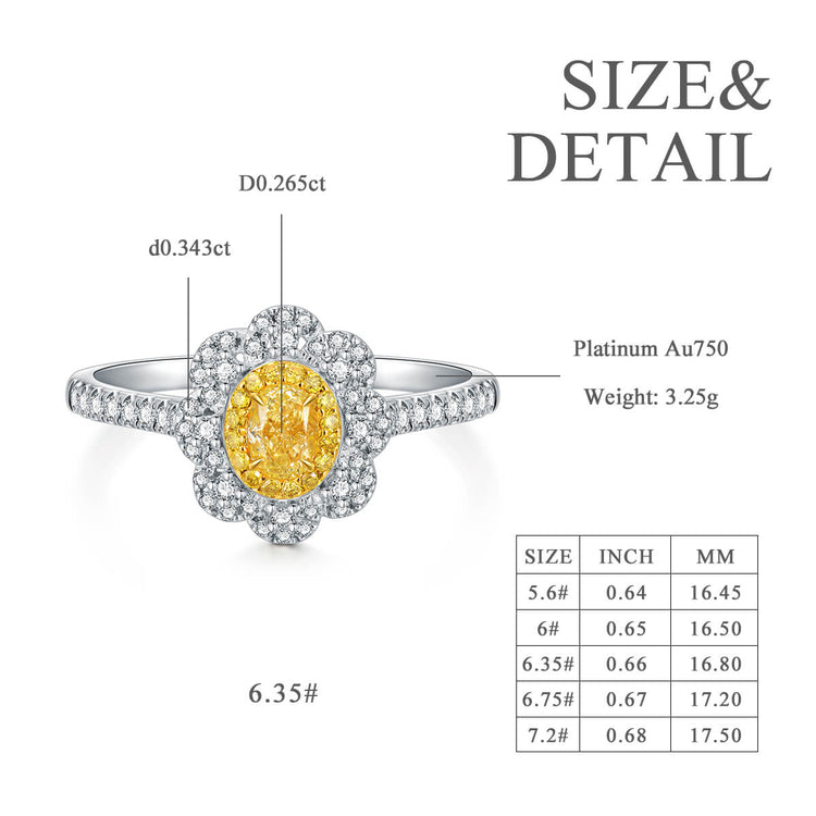 AU750 Halo Flower Yellow Diamond Engagement Ring
