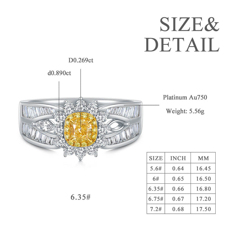18K Flower Halo Cushion Yellow Diamond Ring