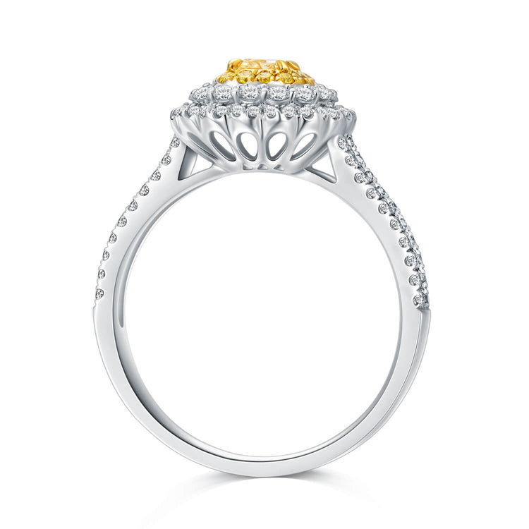 18K Vintage Halo Cushion Yellow Diamond Ring