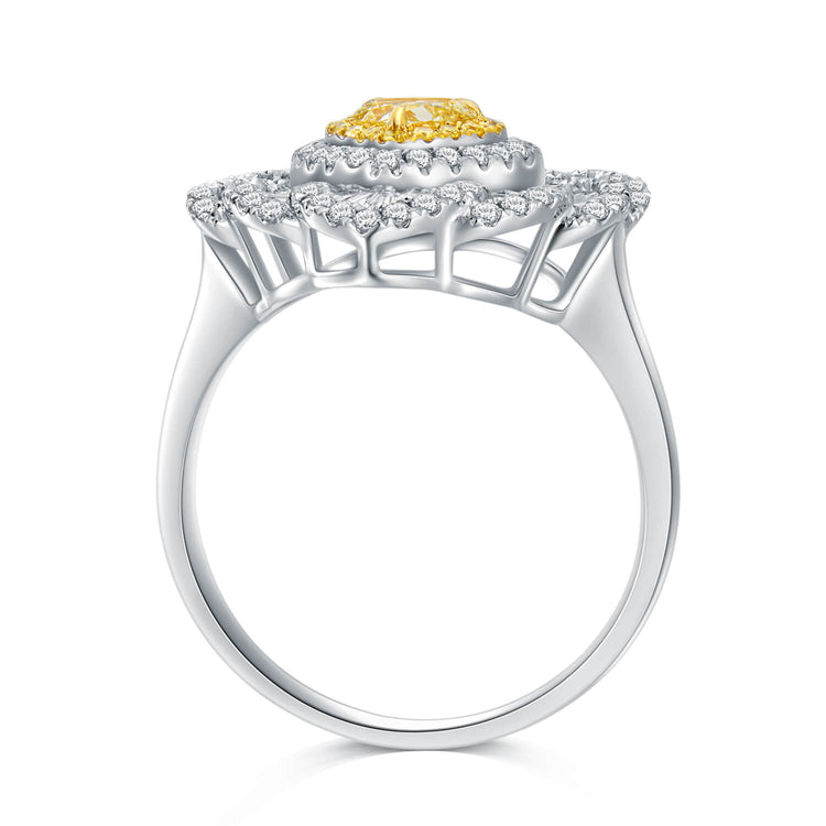 18K Classic Heart Halo Yellow Diamond Ring