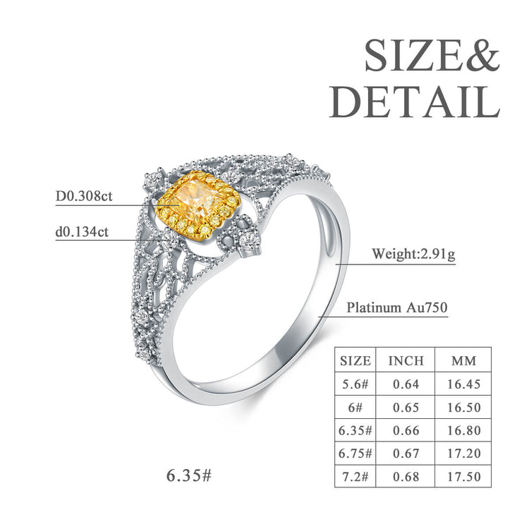 18K Vintage Cushion Yellow Diamond Ring