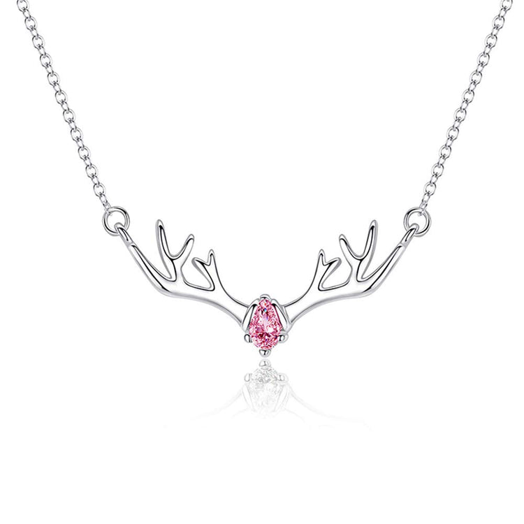 925 Sterling Silver Antler Horn Reindeer Necklace
