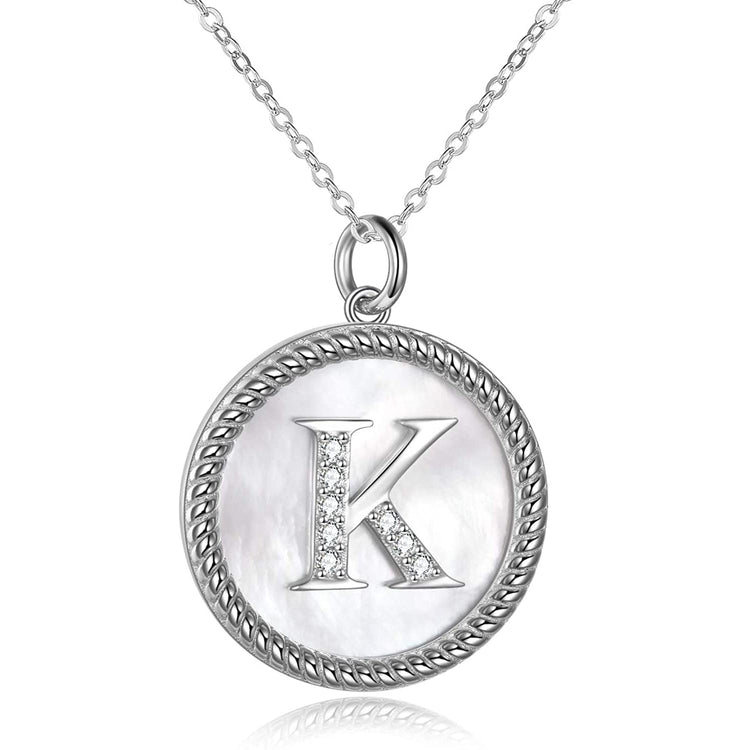 925 Sterling Silver Mother Of Pearl Initial Necklace