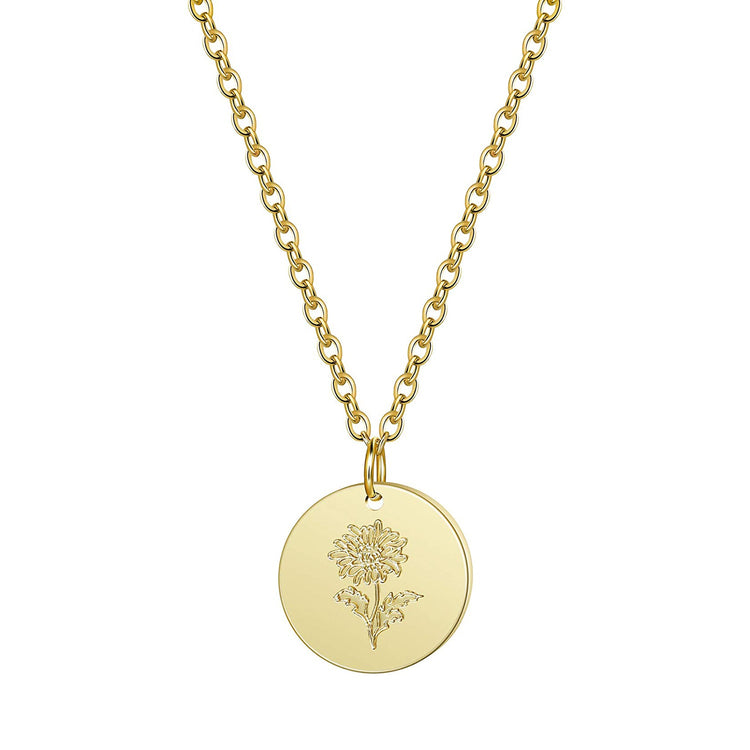 925 Sterling Silver Birth Month Flower Disc Necklace