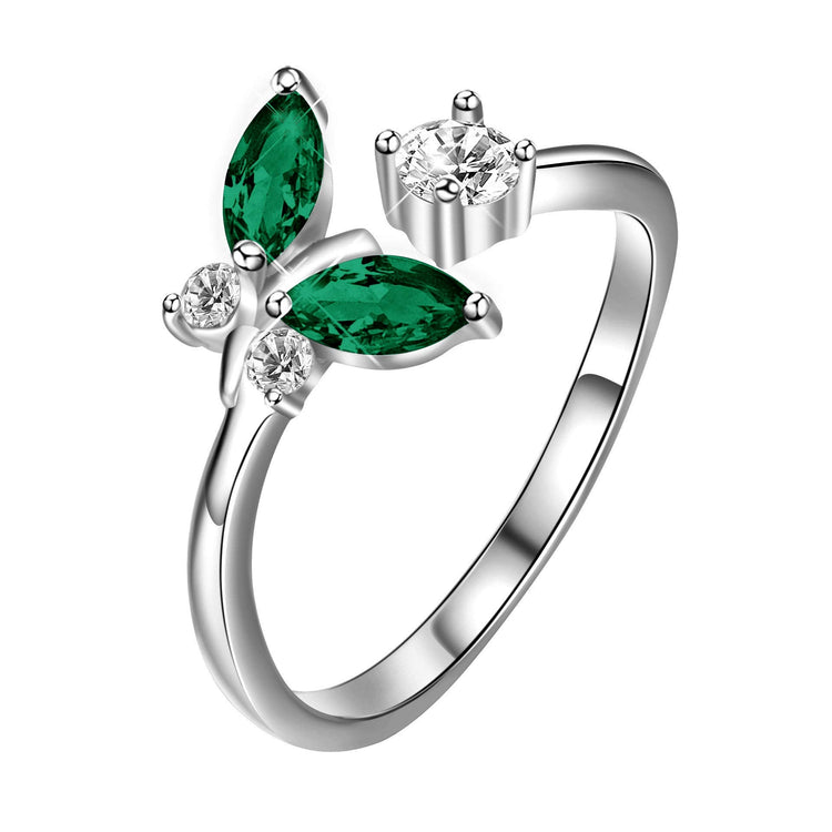 925 Sterling Silver Butterfly Crystal Ring
