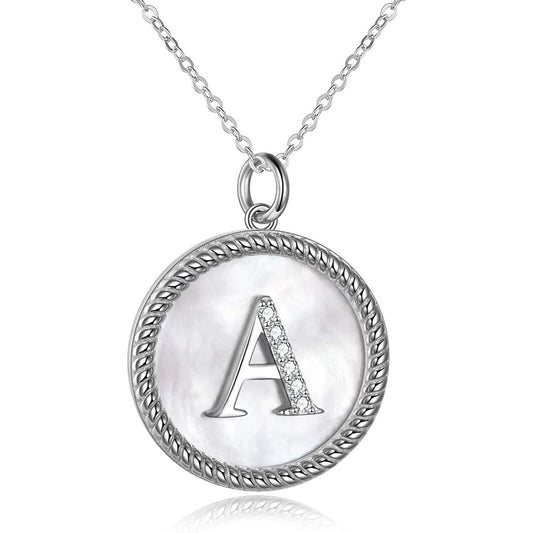 925 Sterling Silver Mother Of Pearl Initial Necklace