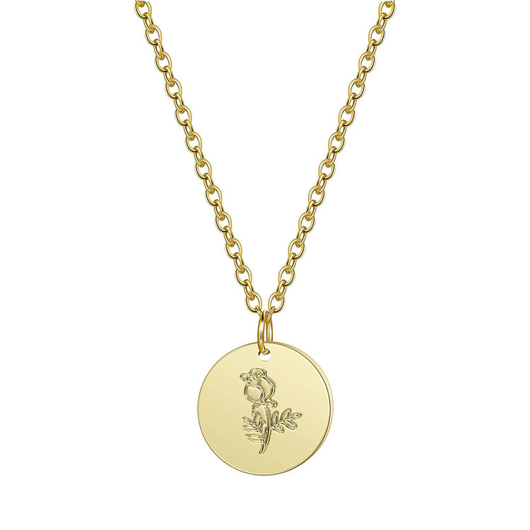 925 Sterling Silver Birth Month Flower Disc Necklace