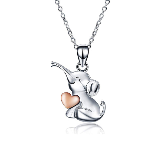 925 Sterling Silver Cute Animal Holds Heart Necklace