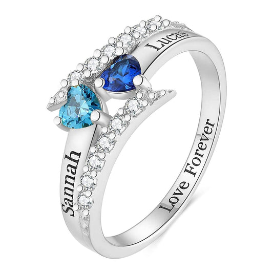 925 Sterling Silver Personalized Love Heart Mothers Ring