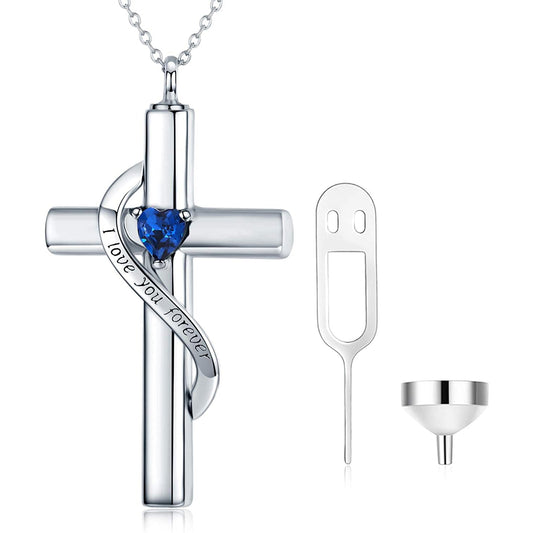 925 Sterling Silver Cross Urn Necklace for Ashes, Cremation Jewelry for Ashes