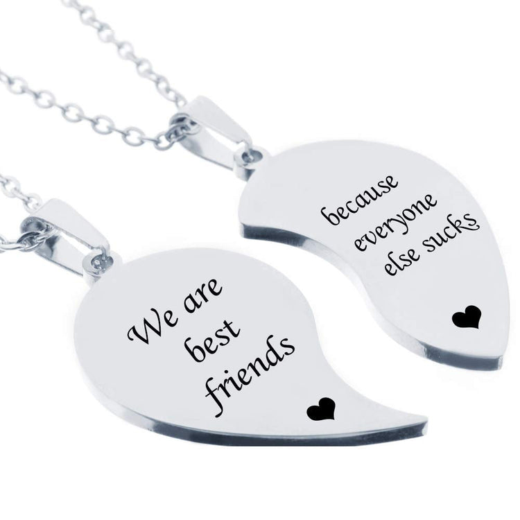 925 Sterling Silver BFF Necklace for 2-Split Valentine Heart Necklace