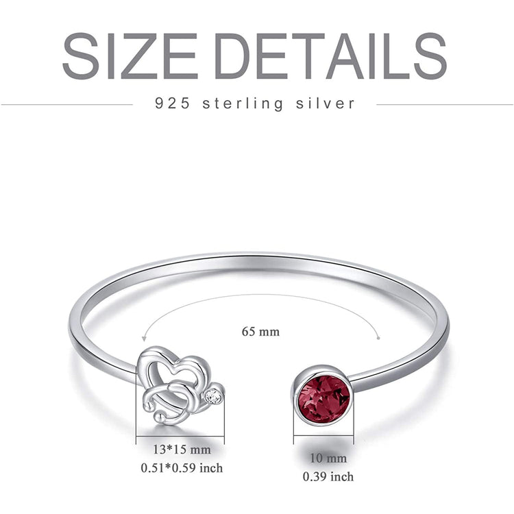 925 Sterling Silver Stethoscope Cuff Bracelet Simulated Birthstone with Crystal