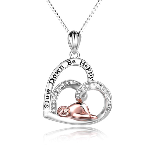925 Sterling Silver Sloth Heart Necklace