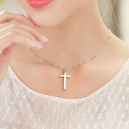 925 Sterling Silver Small Cross Pendant Necklace Cross Necklace For Women - onlyone