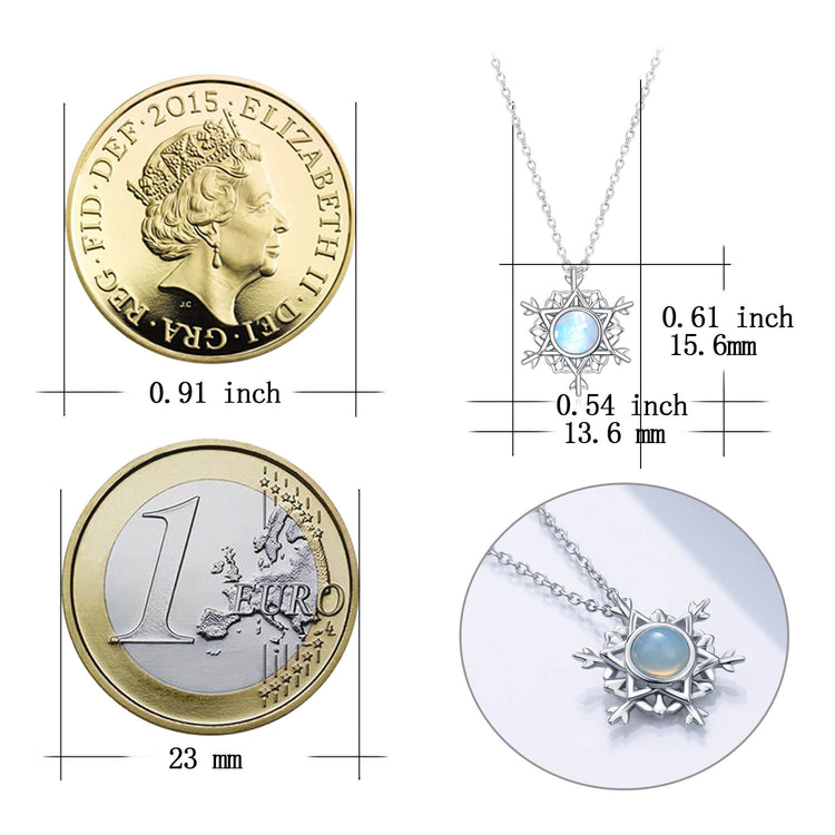 925 Sterling Silver Snowflake Necklace With Moonstone Christmas Gift - onlyone
