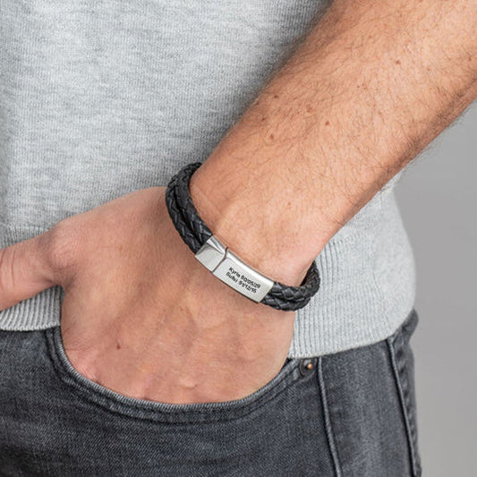 Men Leather Bracelet, Custom Engraved Bracelet for Men, Father's Day Bracelet - onlyone