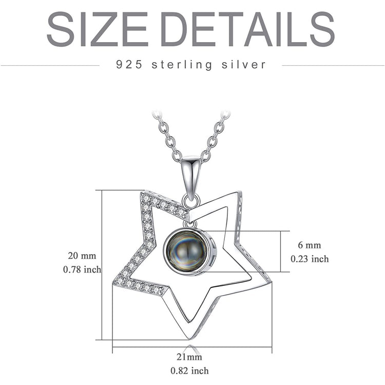 925 Sterling Silver Star Necklace with 100 Languages I Love You Stone
