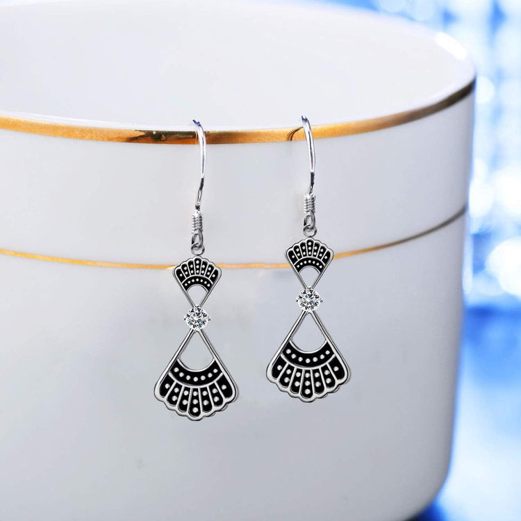 925 Sterling Silver RBG Dissent Collar Dangle Drop Earrings With Crystal