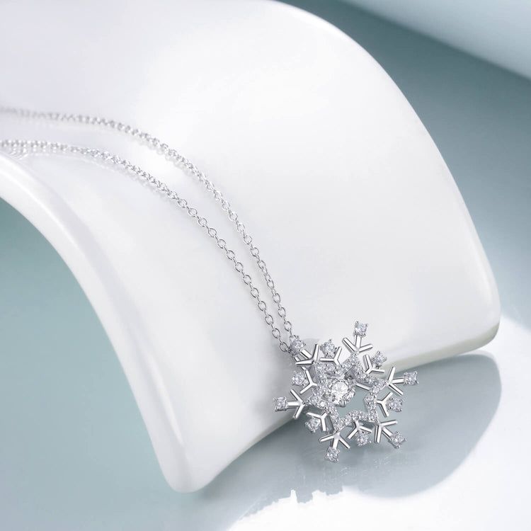 925 Sterling Silver Snowflake Necklace With Cubic Zirconia Christmas Gift - onlyone