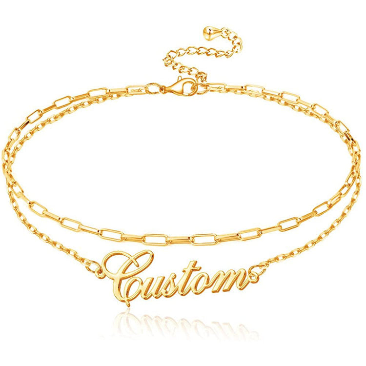 925 Sterling Silver Double Layers Custom Name Ankle Bracelets