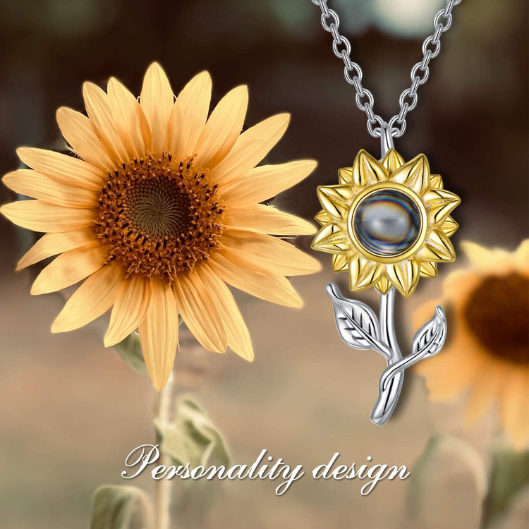 925 Sterling Silver Filigree Sunflower with 100 Languages I Love You Stone