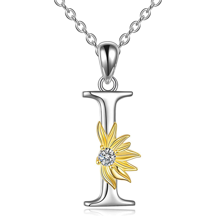 925 Sterling Silver Sunflower Initial Necklace
