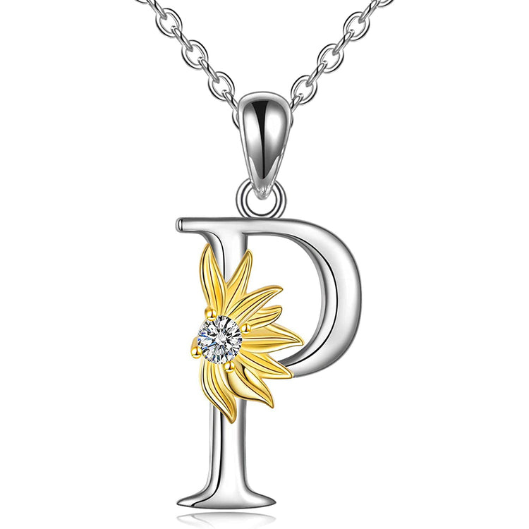 925 Sterling Silver Sunflower Initial Necklace