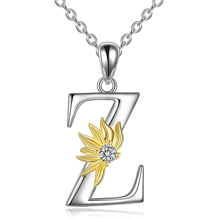 925 Sterling Silver Sunflower Initial Necklace