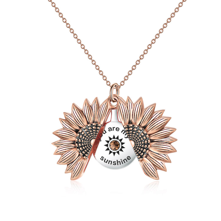 925 Sterling Silver Vintage Customized Open Locket You Are My Sunshine Sunflower Pendant Necklace With Birthstone - onlyone