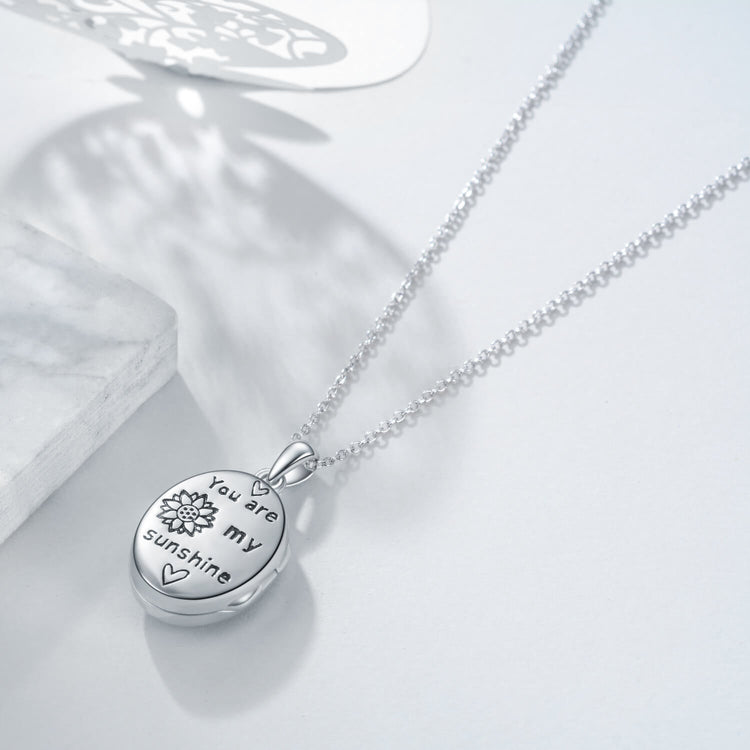 925 Sterling Silver Sunflower Photo Locket You Are My Sunshine Pendant Necklace - onlyone