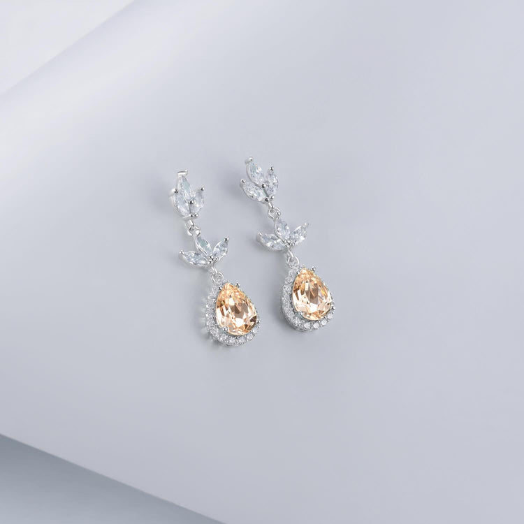 925 Sterling Silver Crystal Teardrop Dangle Pendant Necklace And Earrings Bridal Party Gift Bridal Set
