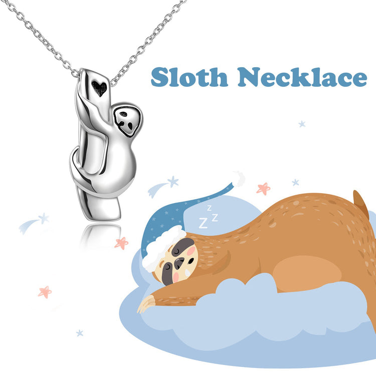 925 Sterling Silver Tree Sloth Necklace, Silver Sloth Pendant