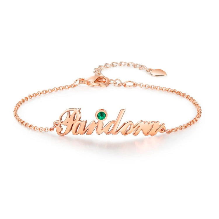 925 Sterling Silver Custom Name Anklet with Birthstone