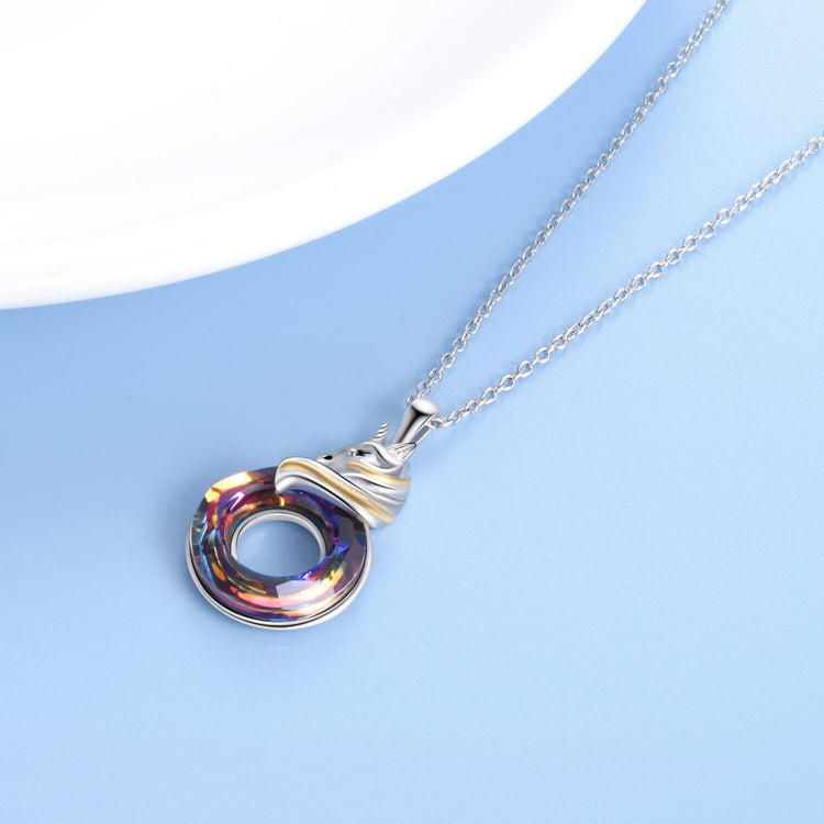 925 Sterling Silver Unicorn with Swarovski Crystal Pendant Necklace Gift For Girl - onlyone