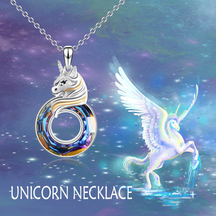 925 Sterling Silver Unicorn with Swarovski Crystal Pendant Necklace Gift For Girl - onlyone