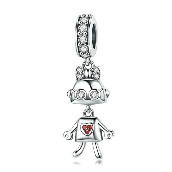 925 Sterling Silver Charms Bracelets Necklace Robot Pendant Jewelry Gift - onlyone