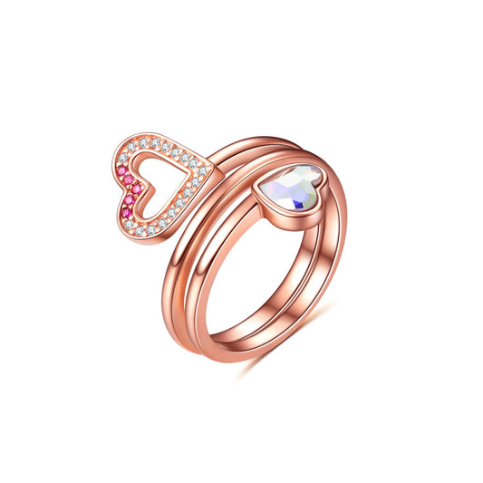 925 Sterling Silver Wrap Around Two Heart Opal Ring - onlyone