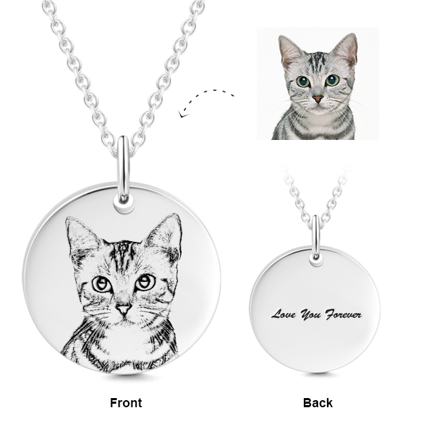 14K Gold Personalized Pet Portrait Engraved Adjustable Photo Necklace - onlyone