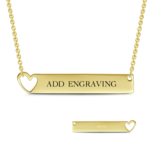 14K Gold Personalized Heart Engravable Bar Necklace Adjustable 16" - 20" White Gold/Yellow Gold/Rose Gold - onlyone