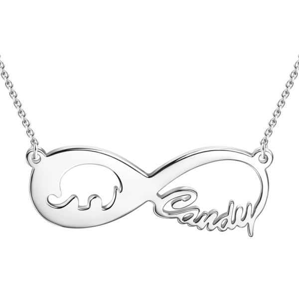 925 Sterling Silver Infinity Elephant Name Necklace Nameplate Necklace - onlyone