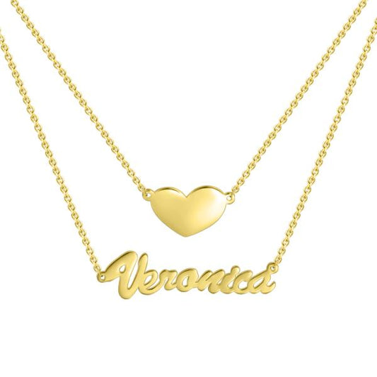 925 Sterling Silver Two Layers Heart Name Necklace Nameplate Necklace - onlyone