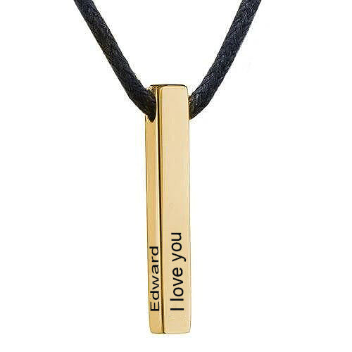 3D Bar Name Necklace 4 Sides Engraved Vertical Bar Necklace For Men Valentines Day Gifts For Him - onlyone