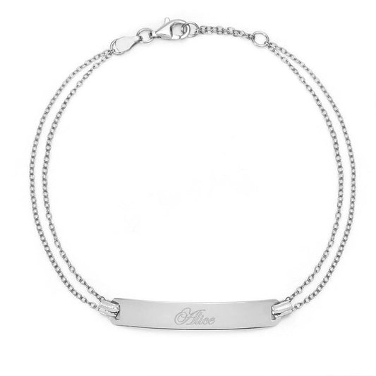 Bracelet gravé double chaîne en argent sterling 925