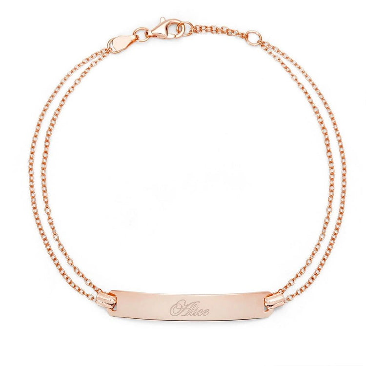 Bracelet gravé double chaîne en argent sterling 925