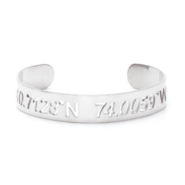 925 Sterling Silver Personalized Coordinate Cut Out Cuff 6�7.5�Inspirational Bracelet - onlyone