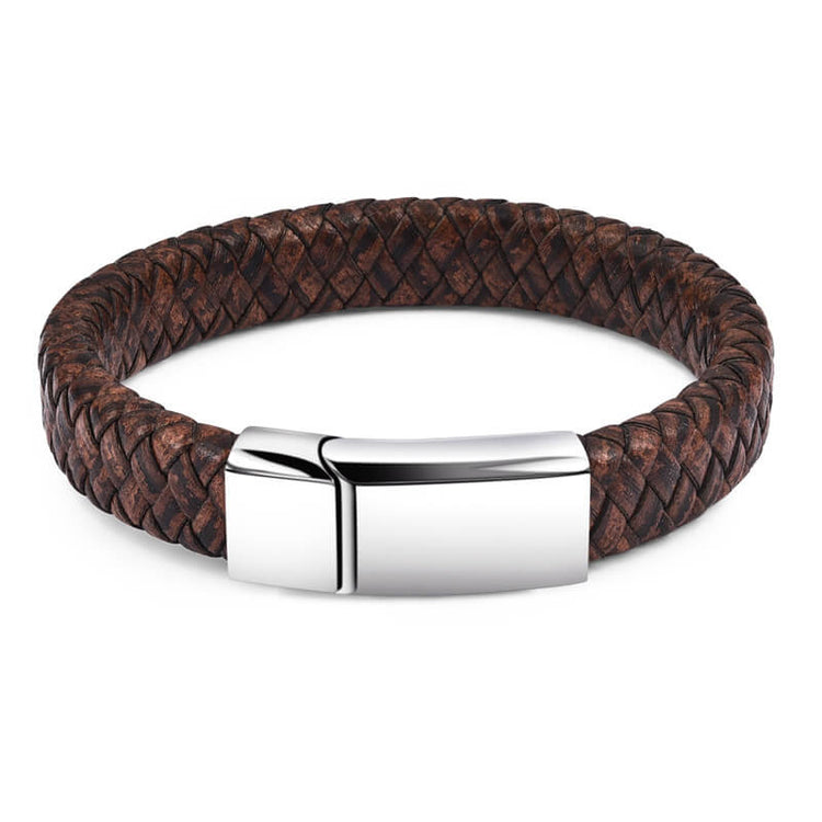 Punk Black Blue Braided Mens Leather Bracelet Stainless Steel Magnetic Clasp Bracelet, Father's Day Bracelet - onlyone