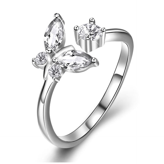 925 Sterling Silver Butterfly Crystal Ring