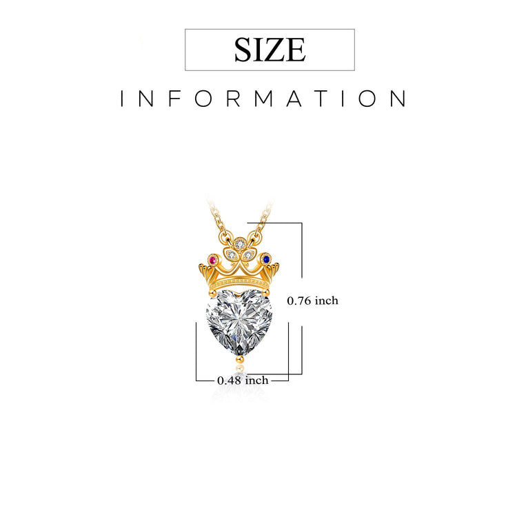 925 Sterling Silver Crown Heart Crystal Necklace With Birthstone For Queen, Gift For Her