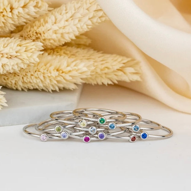 925 Sterling Silver Single Birthstone Ring