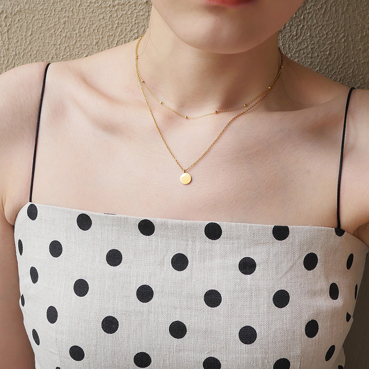 925 Sterling Silver Double Layerd Disc Initial Necklace